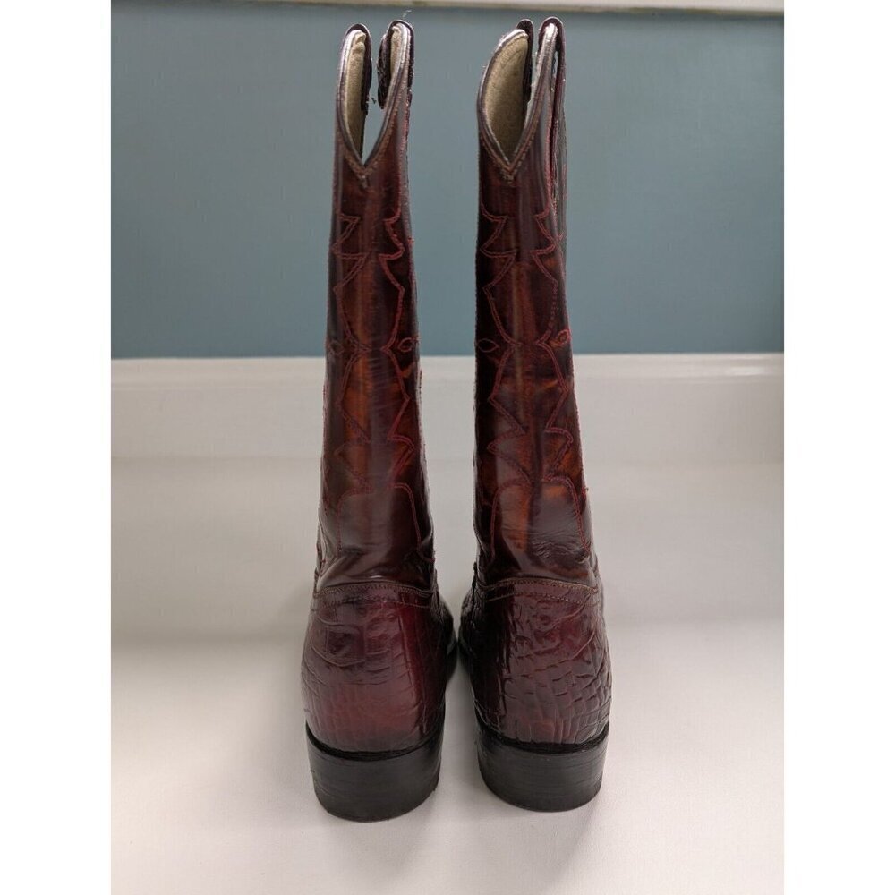 Vintage Botas Sandoval Men's Cowboy Boots Embossed Leather Size 27/9 Burgundy - Picture 8 of 10